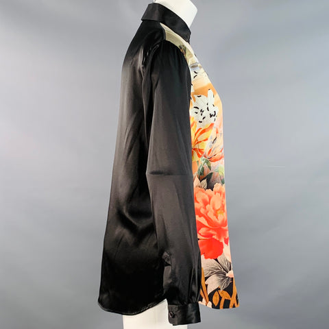 ETRO Size S Black Multi Color Silk Tiger Floral Print Button Up Shirt