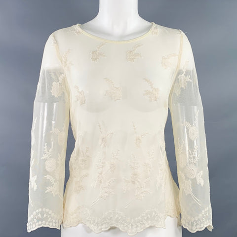 CHEMISIER VINTAGE Crème Brodé Dentelle Manches 3/4 Taille M