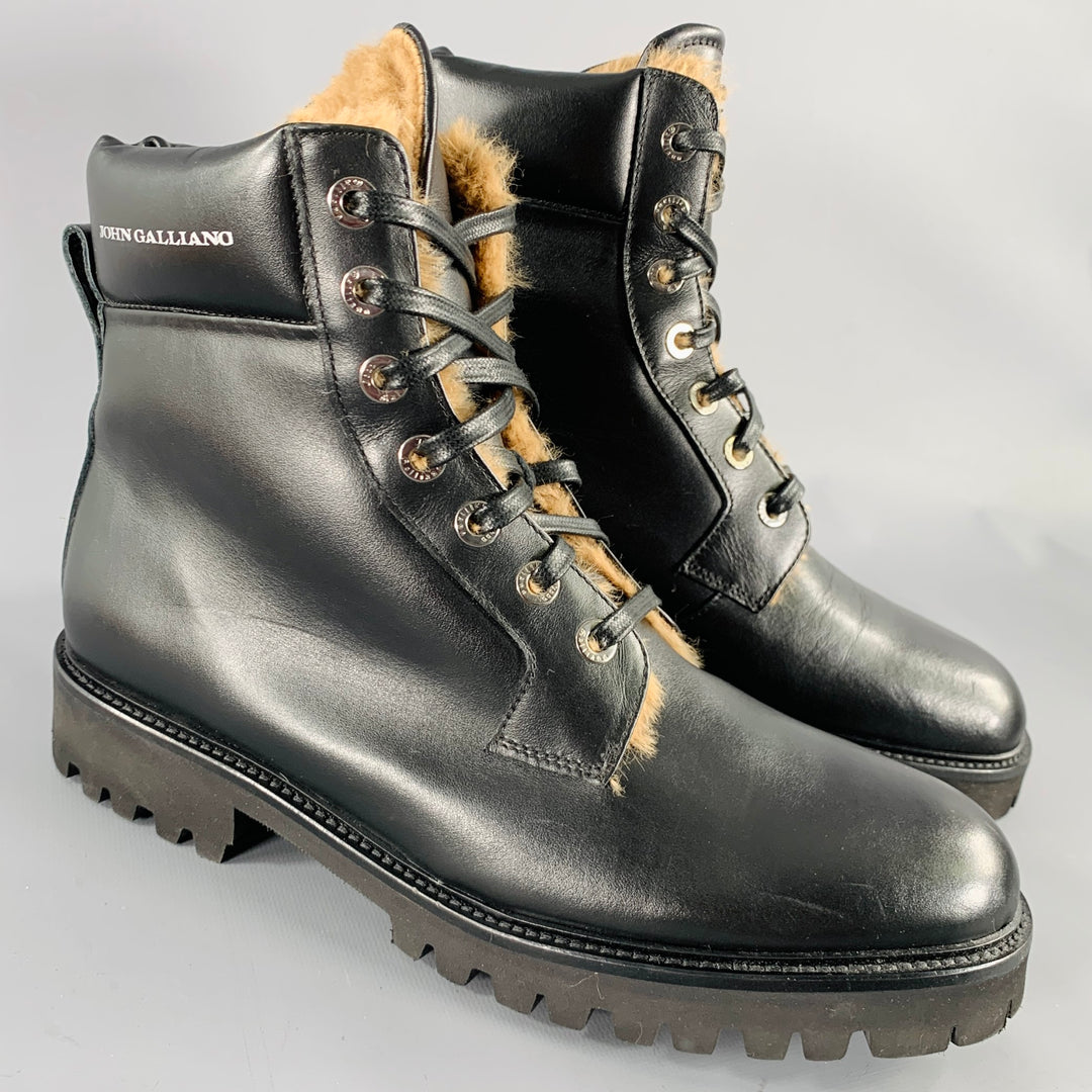 JOHN GALLIANO Size 10 Black Leather Lace-Up Boots