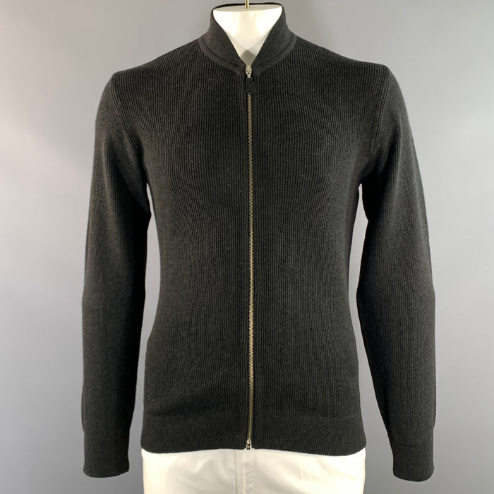 MAISON MARGIELA Size XL Dark Grey Wool Cotton Zip Up Jacket