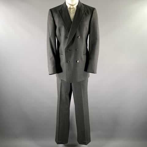 CHRISTIAN DIOR Size 44 Grey Pinstripe Wool Double Breasted Suit