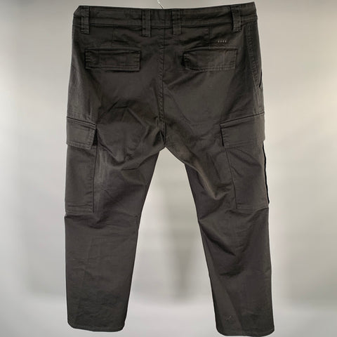YCHAI Size 36 Black Solid Cotton Blend Cargo Casual Pants