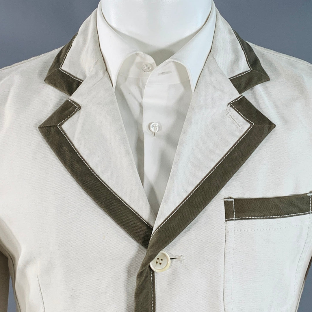 COMME des GARCONS SHIRT Size M Regular Beige Olive Cotton Linen Notch Lapel Sport Coat