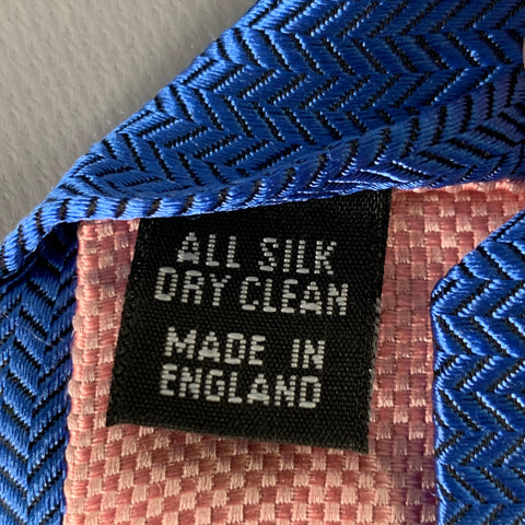 PINK Blue Herringbone Silk Tie