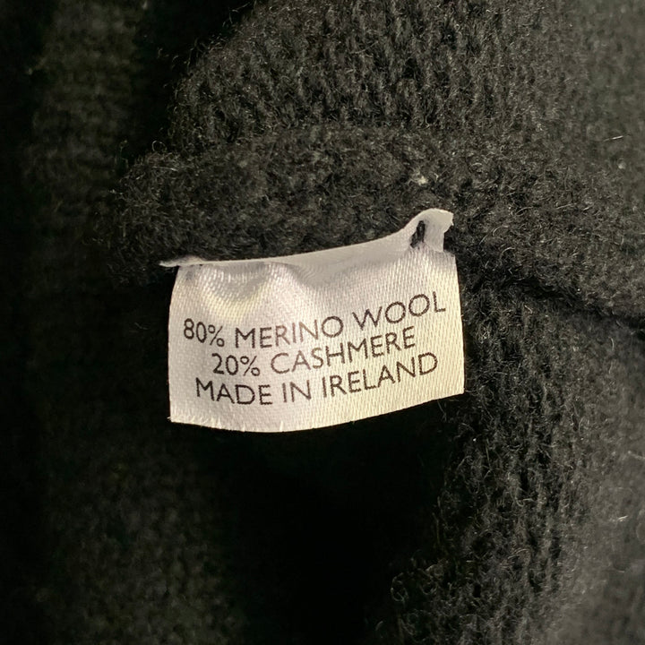 INIS MEAIN Size L Black Merino Wool Cashmere V-Neck Cardigan