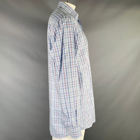 LUCIANO BARBERA Size XL Blue Multi Color Window Pane Cotton Long Sleeve Shirt