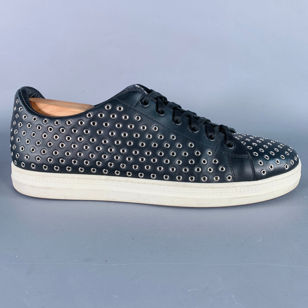 ALAIA Size 8 Black Silver Grommets Leather Lace-Up Low Top Sneakers