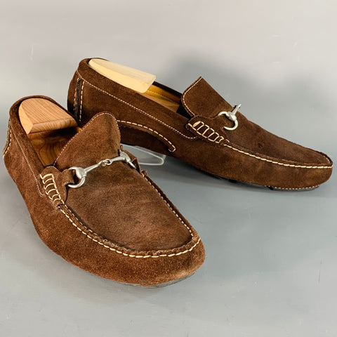 TO BOOT NY Size 10.5 Brown Silver Suede Horsebit Slip On Drivers Loafers