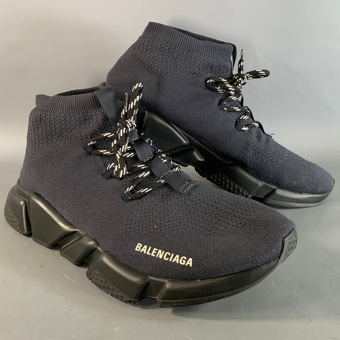 BALENCIAGA Size 12 Navy Black Mesh Runner Sneakers