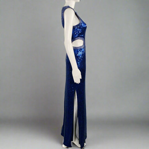 STAUD Size S Blue Polyester Blend Sequined Cutout Long Gown