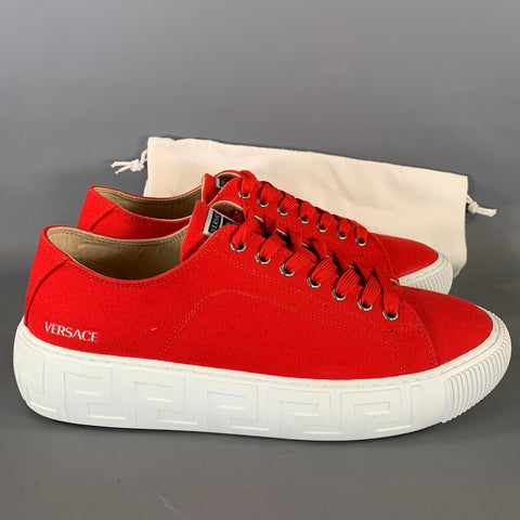 VERSACE Size 9 Red Canvas Lace Up Sneakers