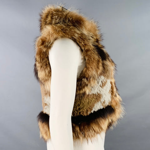 ELIZABETH and JAMES Size M/L Brown Mixed Furs Hook Eye Vest