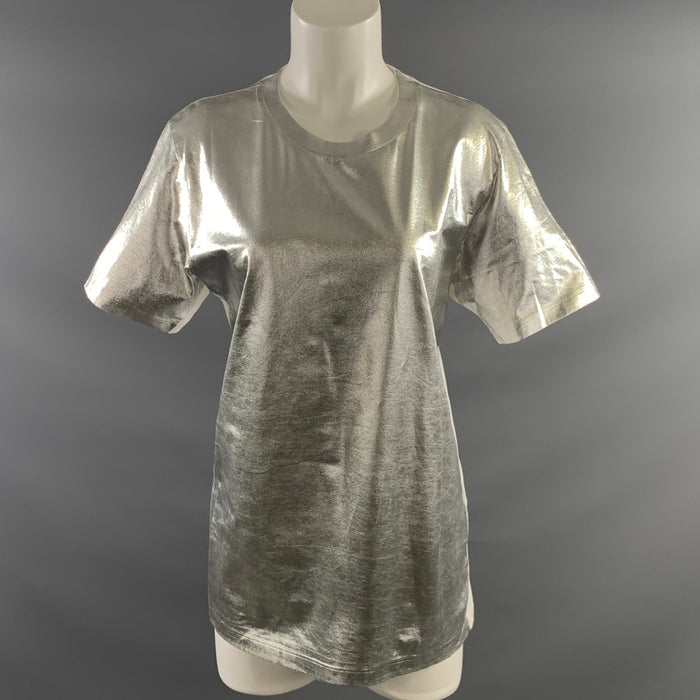 MM6 MAISON MARGIELA Size XS Silver White Cotton Metallic T Shirt Womens