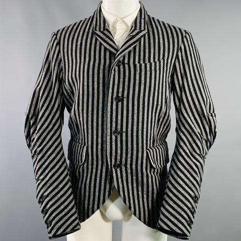 LE CORBEAUXX by LCBX Size M Black Grey Stripe Wool Blend Peak Lapel Sport Coat