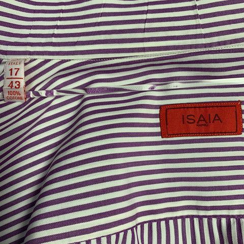 ISAIA Size XL Purple White Stripe Cotton Long Sleeve Shirt