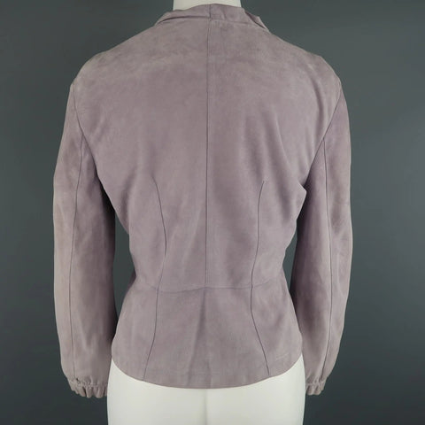 GIORGIO ARMANI Size 12 Lavender Suede Ruffle Trim Cardigan Jacket GIORGIO ARMANI