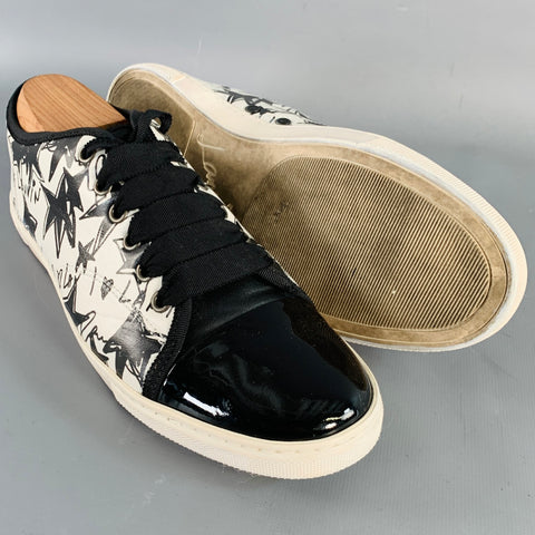 LANVIN Size 9 Black White Leather Graffiti Cap Toe Sneakers