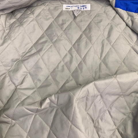 COMME des GARCONS SHIRT BOYS Size L Blue Grey Logo Polyamide Snaps Coach Jacket