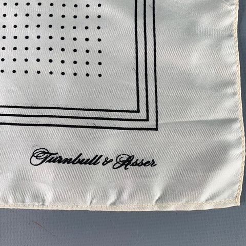 TURNBULL & ASSER Cream Black Polka Dot Silk Pocket Square