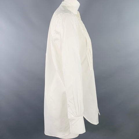 RALPH LAUREN Size 4 White Cotton Pleated Collarless Dress Top