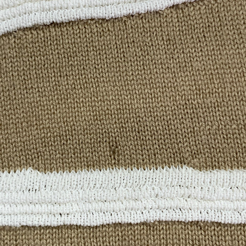 GIORGIO ARMANI Taille S Haut décontracté sans manches en mélange de laine mérinos texturée à rayures beige et blanc