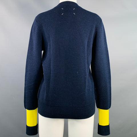MAISON MARGIELA Size XS Navy Yellow Wool Blend Crew Neck Sweater