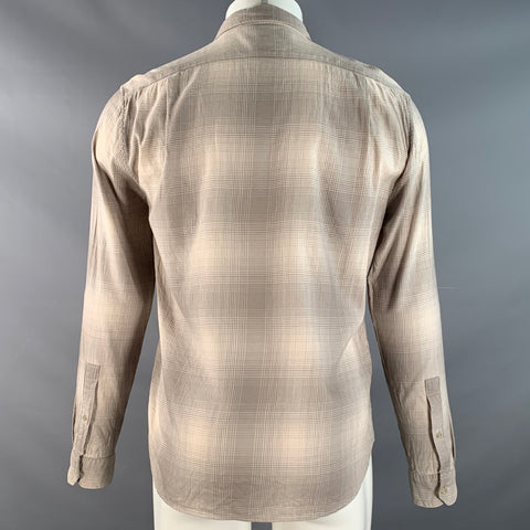 VINCE Size S Beige Taupe Plaid Cotton Blend Pointed Collar Long Sleeve Shirt