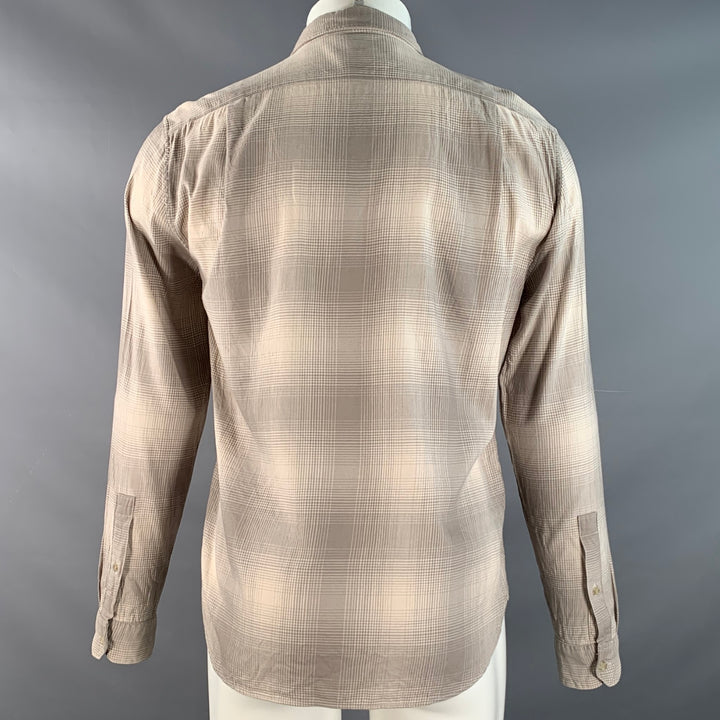 VINCE Size S Beige Taupe Plaid Cotton Blend Pointed Collar Long Sleeve Shirt