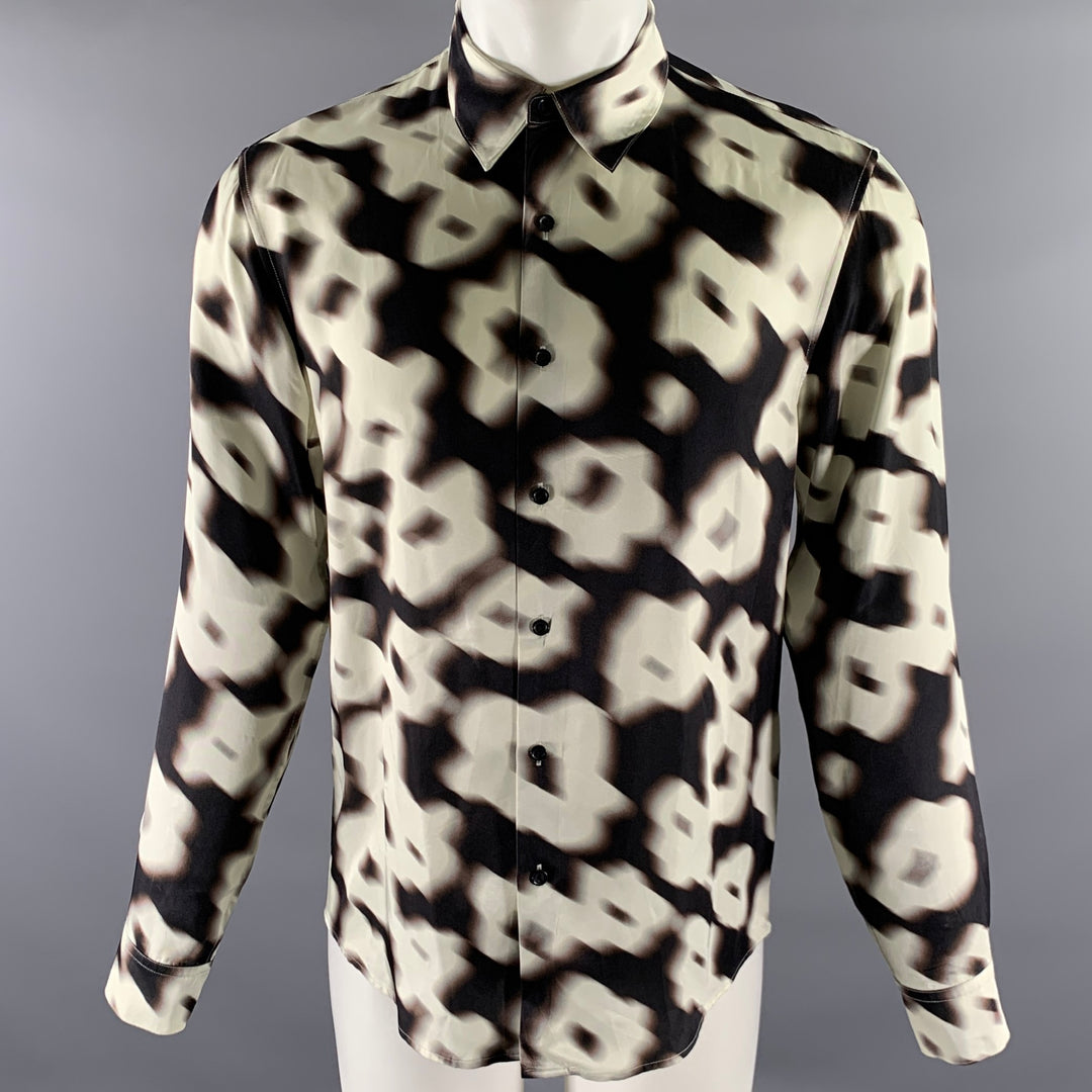 SANDRO Size S White Black Hazy Floral Viscose Long Sleeve Shirt