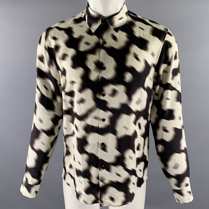 SANDRO Size S White Black Hazy Floral Viscose Long Sleeve Shirt