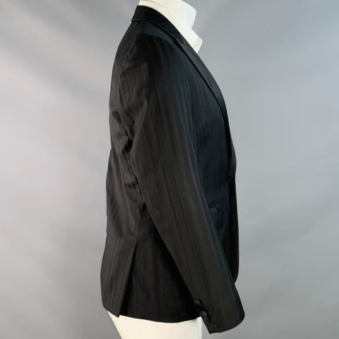 PAUL SMITH Size 36 Soho Black Stripe Wool Satin Peak Lapel Sport Coat
