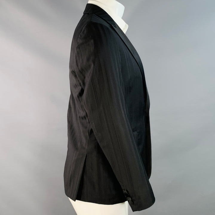 PAUL SMITH Size 36 Soho Black Stripe Wool Satin Peak Lapel Sport Coat
