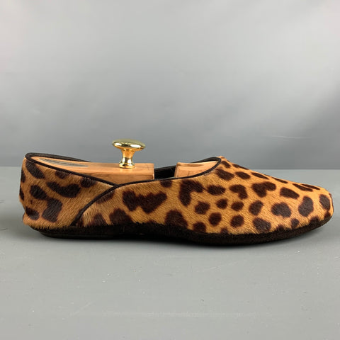 YVES SAINT LAURENT Size 7 Brown Tan Animal Print Leather Slippers Loafers