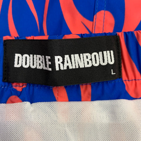 DOUBLE RAINBOUU Size L Orange Blue Flames Polyester Drawstring Swim Trunks