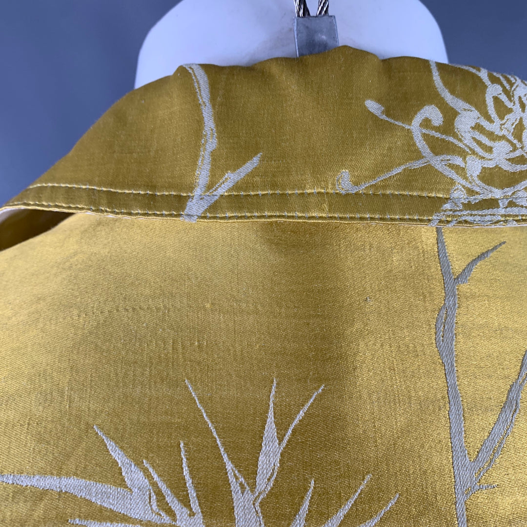HAIDER ACKERMANN Size S Gold White Jacquard Linen Silk Layered Long Sleeve Shirt