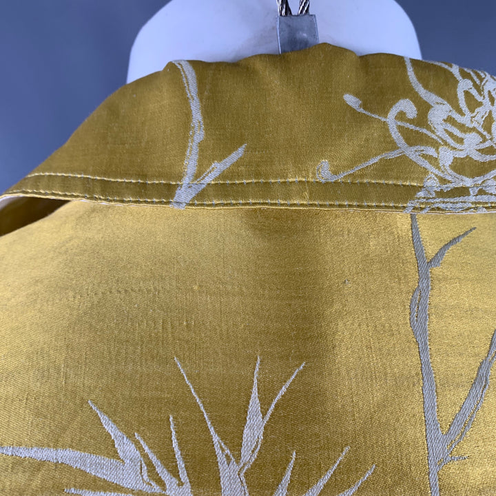 HAIDER ACKERMANN Size S Gold White Jacquard Linen Silk Layered Long Sleeve Shirt