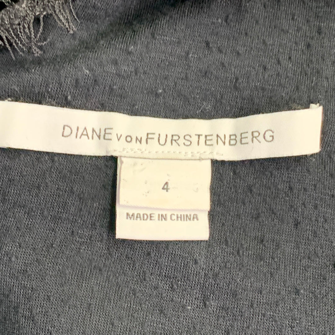 DIANE VON FURSTENBERG Size 4 Zarita Black Rayon Blend Lace Scoop Neck 3/4 Sleeves Dress