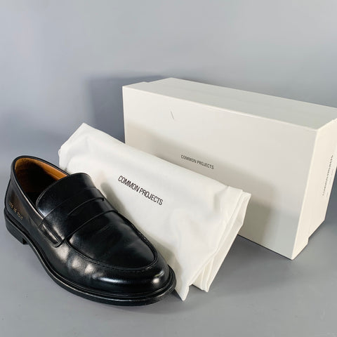 COMMON PROJECTS Size 12 Black Leather Slip On Penny Loafers