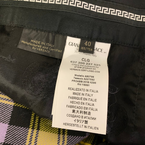 VERSACE FW2018 Size 4 Yellow Lavender Wool Plaid Tapered Casual Pants