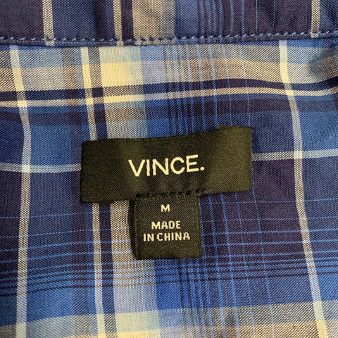 VINCE Size M Navy White Plaid Long Sleeve Shirt