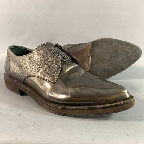 BRUNELLO CUCINELLI Size 10 Silver Leather Beaded Slip On Flats