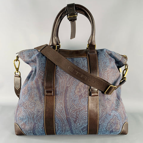 ETRO Blue Brown Paisley Canvas Shoulder Bag