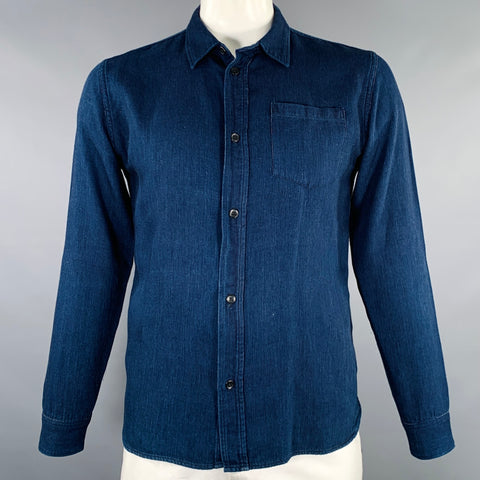 PURE BLUE JAPAN Size XL Blue Indigo Cotton One Pocket Long Sleeve Shirt