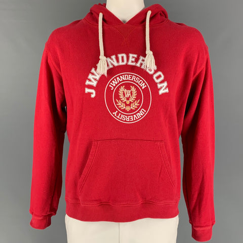 J.W.ANDERSON Size L Red White University Cotton Hoodie Sweatshirt