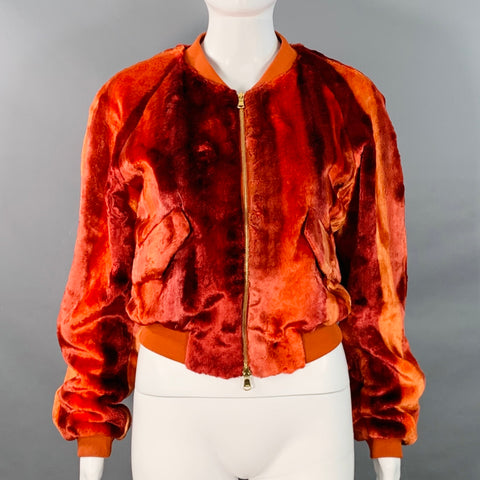 SIES MARJAN Size XS Orange Velvet Zip Up Cropped Bomber Jacket