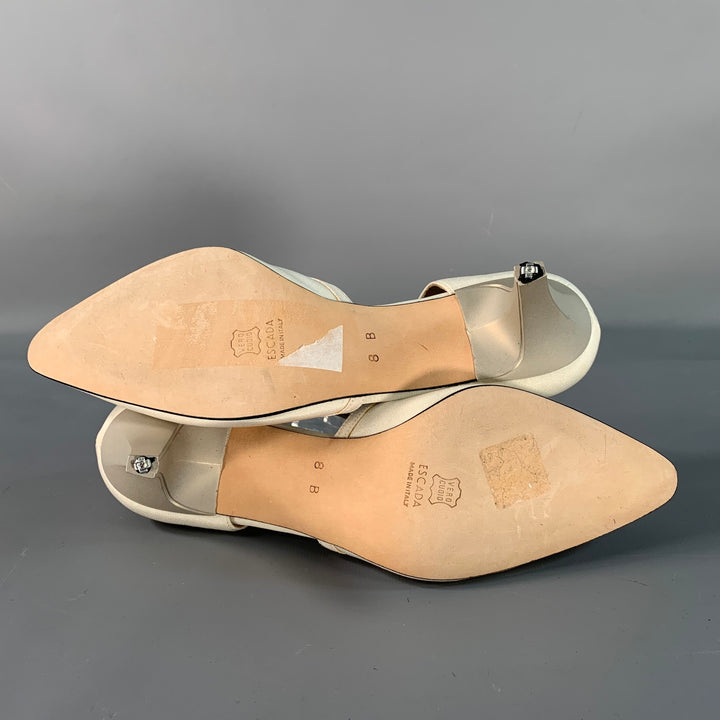 ESCADA Size 8 Ivory Silk Leather T- Strap Pumps