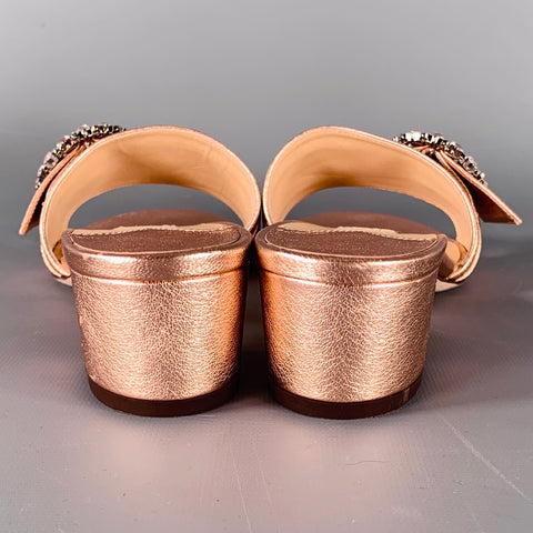 JIMMY CHOO Size 8.5 Gold Rose Leather Slip On Sandals