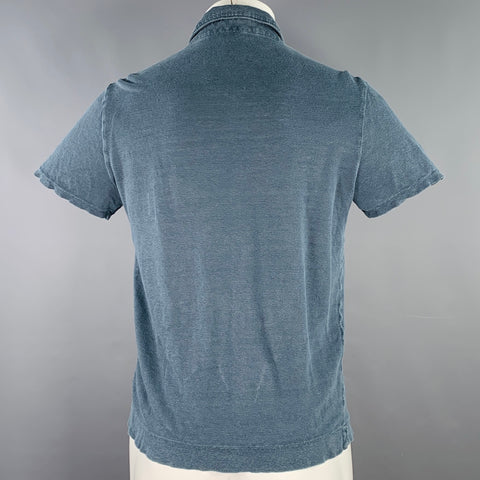 BOGLIOLI Size XS Blue Linen Half Placket Polo