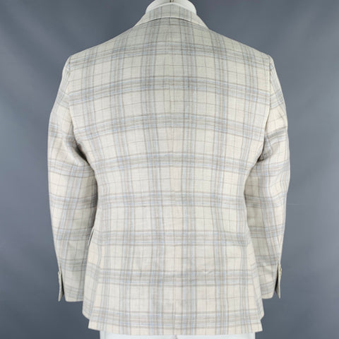 OARS & OLD IVY Size 38 White Brown Blue Plaid Linen Wool Sport Coat