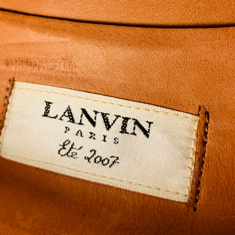 LANVIN Talla 11 Bombas de plataforma perforadas de cuero blanco marrón